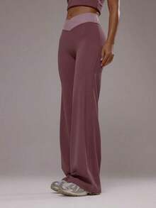 62YU  Sport Pantalones de yoga con cintura cruzada y capas, conjunto deportivo solo para actividad, entrenamiento, gimnasio, pilates, fitness, uso diario casual, cuarzo ahumado, verano, vacaciones - Marrón Chocolate - Ver 5