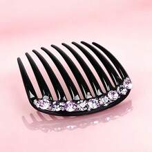 1pc Premium Crystal Rhinestone 9-Tooth Hair Comb, Bangs Hair Clip, Hair Accessory,Travel,Birthday - Purple - View 1