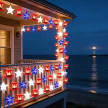 80LED 39FT Copper Wire Star Hat String Lights, Red White Blue Patriotic LED Fairy Lights, 4th Of July Decor, Ideal For Presidents Day, Independence Day, Memorial Day, Garden Yard Party Decoration - 星星帽銅線燈 - 查看 8