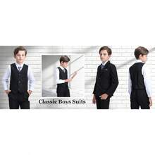 Toddler & Teen Boys Slim Fit Tuxedo Suit Set Wedding Ring Bearer Communion Formal Outfit - Rượu sâm panh - 5 chai - Xem 11