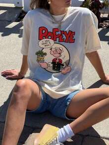 Women's 100% Cotton T-Shirts 2026, Women's Casual T-Shirt With Colorful Letter And Cartoon Character Print, Round Neck, Short Sleeve, Spring/Summer, Versatile For Everyday Use, Pink Hen Party - White - View 6