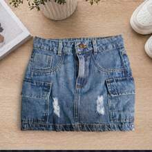 Graphite Cargo Denim Skirt With Side Pockets - Teal Blue - View 2