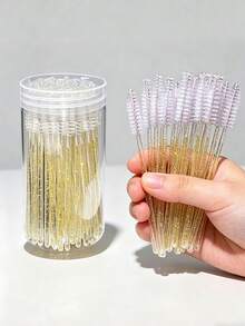 100支一次性睫毛膏刷、水晶眉刷（适用于睫毛嫁接）、粉色睫毛刷（带收纳盒）、眉刷、眼影刷、螺旋刷 - 彩色 - 查看 1