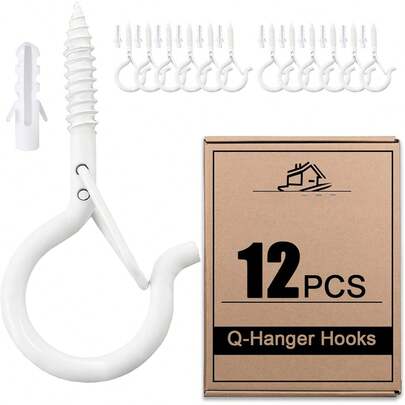 12 PIEZAS Ganchos de Percha Q con Hebilla de , Ganchos de Tornillo a Prueba de Viento para Colgar Luces de Cadena Exterior, Plantas, Luces de Patio de Navidad, 2.2 Pulgadas, Blanco