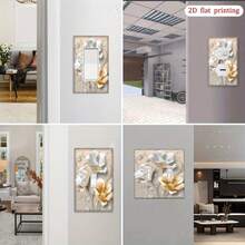 1pc Luxury Faux Pearl Floral Switch Panel - Elegant 2D Flat Print Socket Wall Plate, Gold Design, Suitable For Single/Double Rocker Switch /Retrofit Installation, Bedroom Kitchen Decor Panel, 2D Flat Style - Multicolor - View 3