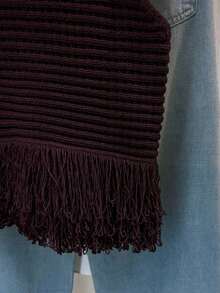 Top de punto sin mangas de cuello redondo de unicolor, versátil para el verano - Color caoba - Ver 6