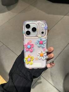 Korean Ins-Style Dopamine Colorful Plaid 3D Floral 17 Pro Max Phone Case, Creative Protective Cover For Apple 15 Pro, 14, 13, 16, 17 Unique Design For Women - Pink - View 6