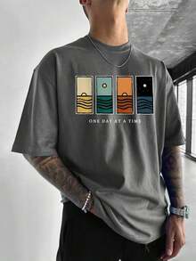 Compatible With The Minimalist Printed Short-Sleeved T-Shirt For Men, Comfortable And Breathable, Suitable For Summer, Fashionable. - 深灰色 - 查看 2