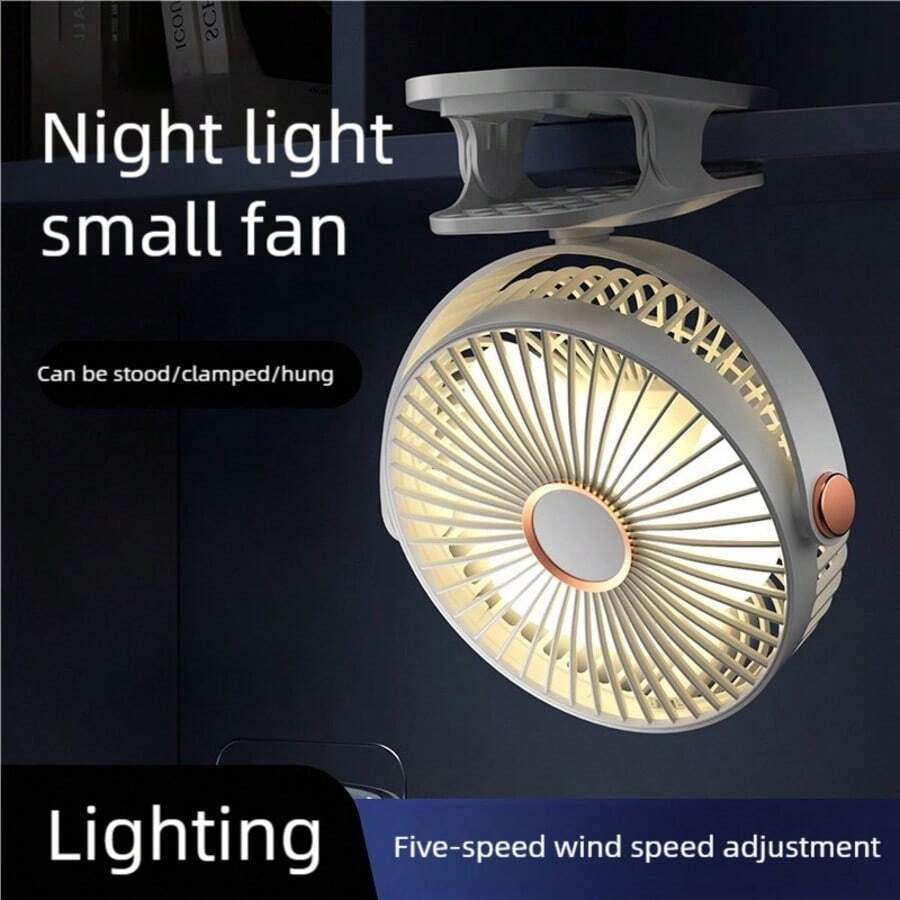 OBOVAY USB Rechargeable Desktop Mini Clip Fan With Light, 360° Rotatable, Home/Office Use, Car Cooling, Camping Equipment, Portable Fan