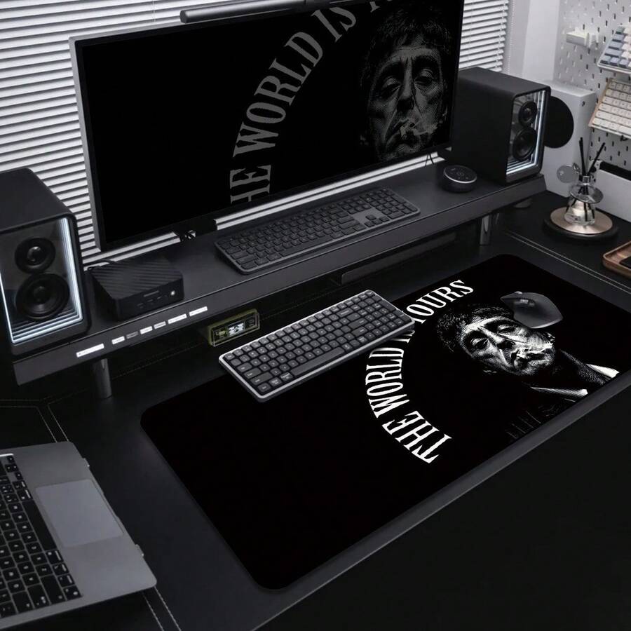 1pc Alonso "Tony " Movie Design Gaming Mouse Pad From - Non-Slip Rubber Base, Smooth Surface, Computer Desk Pad, Office, Gaming Setup - "The World Is Yours" Quote Decoration, Must-Have For Fans, Fashion Accessories, High Quality, Ergonomic Design - Tony - View 1