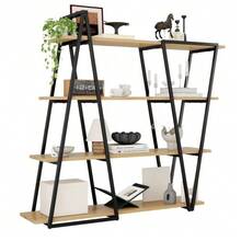 158*35*166 cm Geometrisches Stehregal – Bücherregal / Offenes Metallregal mit 25 mm Verdickt MDF-Holzböden, Dreiecksdesign, für Wohnzimmer, Küche & Arbeitszimmer,Regal - Bücherregal - Schwarz - Übersicht 7