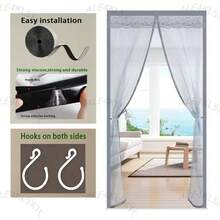 Durable Gray Mosquito Net Screen Door, High Density Mesh, Wear-Resistant, No Drilling Easy Installation, Magnetic Automatic Closing, With Side Hooks, Suitable For Indoor, Patio, Balcony - Diamond Gray Screen Door - View 3