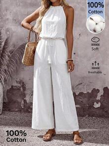 Mono informal de mujer con estampado floral diminuto y escote halter - Blanco 2 - Ver 6