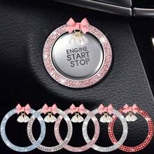 Anillo decorativo con lazo de cristal Bling Bling para el interruptor de encendido del automóvil, diseño de cristal brillante, protección de tecla de inicio de un solo toque, accesorio universal para el interior del automóvil - Anillo de inicio con diamantes y mariposas engastadas - Ver 3