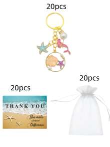 Bộ 15 món/5 bộ móc khóa hình sao biển và nàng tiên cá chủ đề đại dương, bao gồm 5 móc khóa, 5 thiệp cảm ơn và 5 túi vải organza. Tuyệt vời để trang trí ba lô, xe hơi và đồ dùng tự làm cho các bữa tiệc. Quà tặng dành cho mẹ, cha, lễ tốt nghiệp và giáo viên. - Nhiều màu - Xem 11