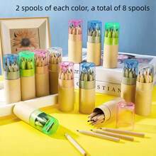Conjunto de 12 lápis de cor curtos criativos, mini lápis fofos com apontador embutido, adequados para material escolar, brindes, mistura de cores aleatórias - Multicolorido - Ver 23