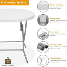 32 Inch Round Folding Table Durable HDPE Material And Robust Metal Frame For Party, Kitchen, Dinning, Card Games, Wedding, Patio, Indoor - 白色 - 查看 4