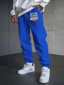 Autistic Dad Plus Size Men's Casual Jogging Pants - Black Geometric Print Sweatpants With Pockets, Washable, Comfortable All Seasons, Comfortable Clothing|Loose-Fit Trousers|Durable Casual Wear, Large Size - 黑色 - 查看 9