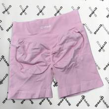 DYFINE  Women's Seamless Elastic Butt Lifting Shaping Yoga Fitness Gym Running Sports Shorts - 淺玫瑰 - 查看 2