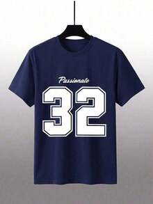 Camiseta de manga corta con cuello redondo y diseño sencillo para hombres - Azul marino - Ver 2