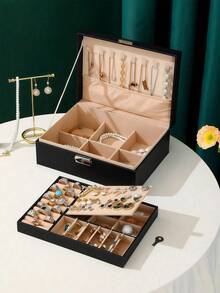 1pc New Double-Layer Lockable Jewelry Storage Box, Lockable Jewelry Organizer, Drawer-Style Jewelry Box, Can Store Earrings, Rings, Watches, And Other Accessories School Supplies - Jewelry Box - View 4