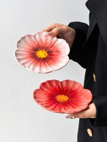 1PC/2PCS/4PCS Colorful Asymmetrical Ruffled Edge Ceramic Plates, Ins Style Creative Asymmetrical Ruffled Edge Ceramic Plates, 6 Inch Small Plates/Dessert Plates/Bone Plates, Commercial Dessert, Fruit, Afternoon Tea Plates, Gathering, Party, Home Use Plates - Multicolor - View 6