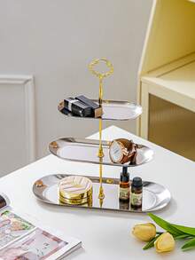 1件装，奢华金色三层甜点托盘，带把手，适用于派对小吃、水果、纸杯蛋糕、糖果展示 - 三層 - 查看 7