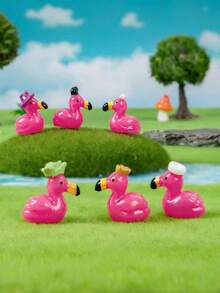 200pcs Mini Resin Flamingo Figurines, Glitter Pink Flamingo With Hat Decor, Suitable For DIY Fairy Garden, Micro Landscape, Valentine's Day, Christmas, Wedding, Sensory Box, Collection Display, Car Interior Accessories (Random Style) - Multicolor - View 7