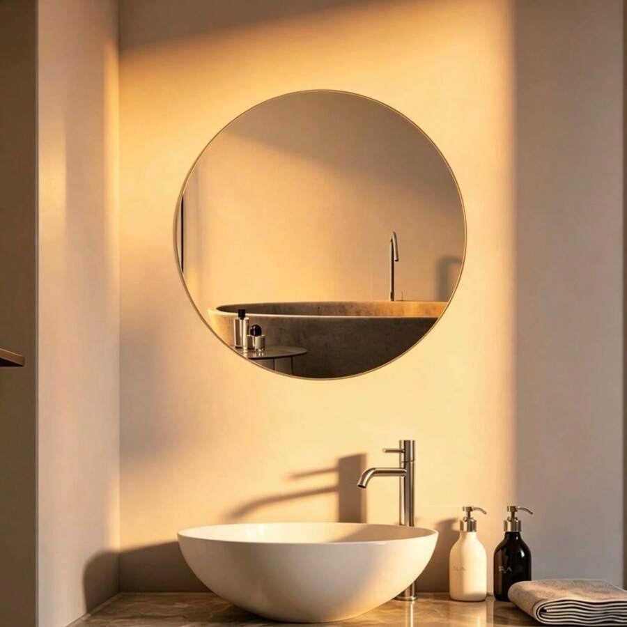 1pc Round Frameless Minimalist Fresh Acrylic Decorative Mirror, Self-Adhesive Makeup Mirror, Suitable For Bedroom, Bathroom And Home Decor, DIY And Outdoor Photography Props - 30*30 - View 1