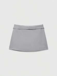 Falda pantalón negra de unicolor minimalista para uso casual, oficina y viajes, con hebilla y cinturón, para verano - Gris Claro - Ver 6
