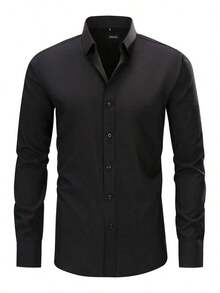 Camisa Social Manga Longa Masculina para Trabalho e Dia a Dia Leve e Confortável Verão - Preto - Visão 2