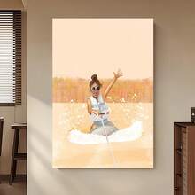 Enmarcado [2D Plano] 1 pieza, 2D Plano, Niña arrodillada surfeando en tabla, lámina artística, decoración vintage para lago, póster de deportes acuáticos, decoración para cabaña junto al lago,  de wakeboard,  de wakeboard, regalo para el lago.jpg Divertido lienzo decorativo para el hogar, dormitorio, cocina, sala de estar, baño, hotel, cafetería, oficina, póster de  en lienzo, 2D Plano, perfecto para la decoración de habitaciones - Enmarcado - Ver 3