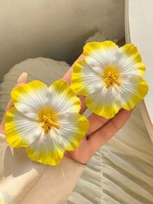 2件套 女孩白色和黄色花朵装饰鳄鱼夹，波西米亚风发夹，适合上学、日常佩戴、春夏、海滩等场合的发饰 - 黃色 - 查看 5