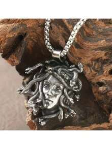 Dây chuyền mặt dây hình đầu Medusa dành cho nam giới, gắn trên dây chuyền bằng titan và thép. Món trang sức này mang phong cách Gothic - Punk đa năng, là một lựa chọn tuyệt vời để làm quà tặng. - vòng cổ - Xem 6