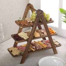 1 Giá đựng tráng miệng bằng gỗ, khay nhiều tầng, giá đựng bánh cupcake hình chữ nhật, khay trưng bày thực phẩm dùng cho tiệc tùng, sinh nhật, đám cưới, nhà bếp, họp mặt và trang trí bữa tối. - màu nâu - Xem 1