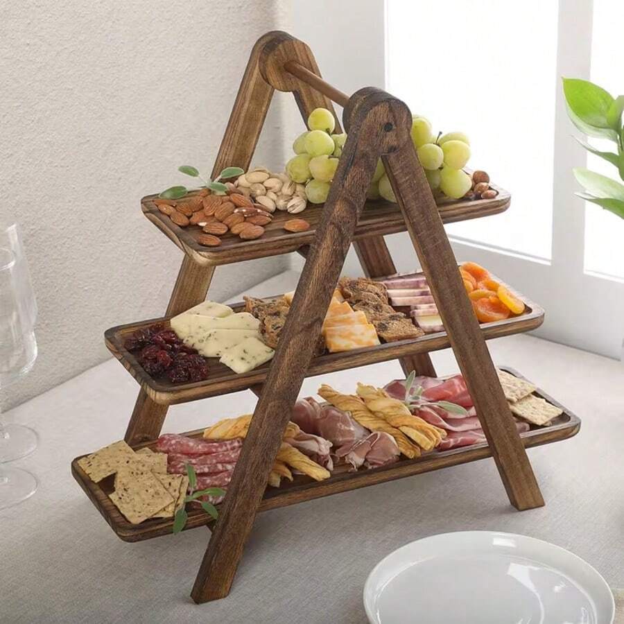 1 Giá đựng tráng miệng bằng gỗ, khay nhiều tầng, giá đựng bánh cupcake hình chữ nhật, khay trưng bày thực phẩm dùng cho tiệc tùng, sinh nhật, đám cưới, nhà bếp, họp mặt và trang trí bữa tối. - màu nâu - Xem 1