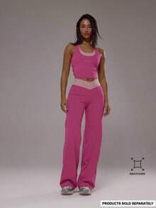 62YU  Sport Pantalones de yoga con cintura cruzada y capas, conjunto deportivo solo para actividad, entrenamiento, gimnasio, pilates, fitness, uso diario casual, cuarzo ahumado, verano, vacaciones - Rosa - Ver 11