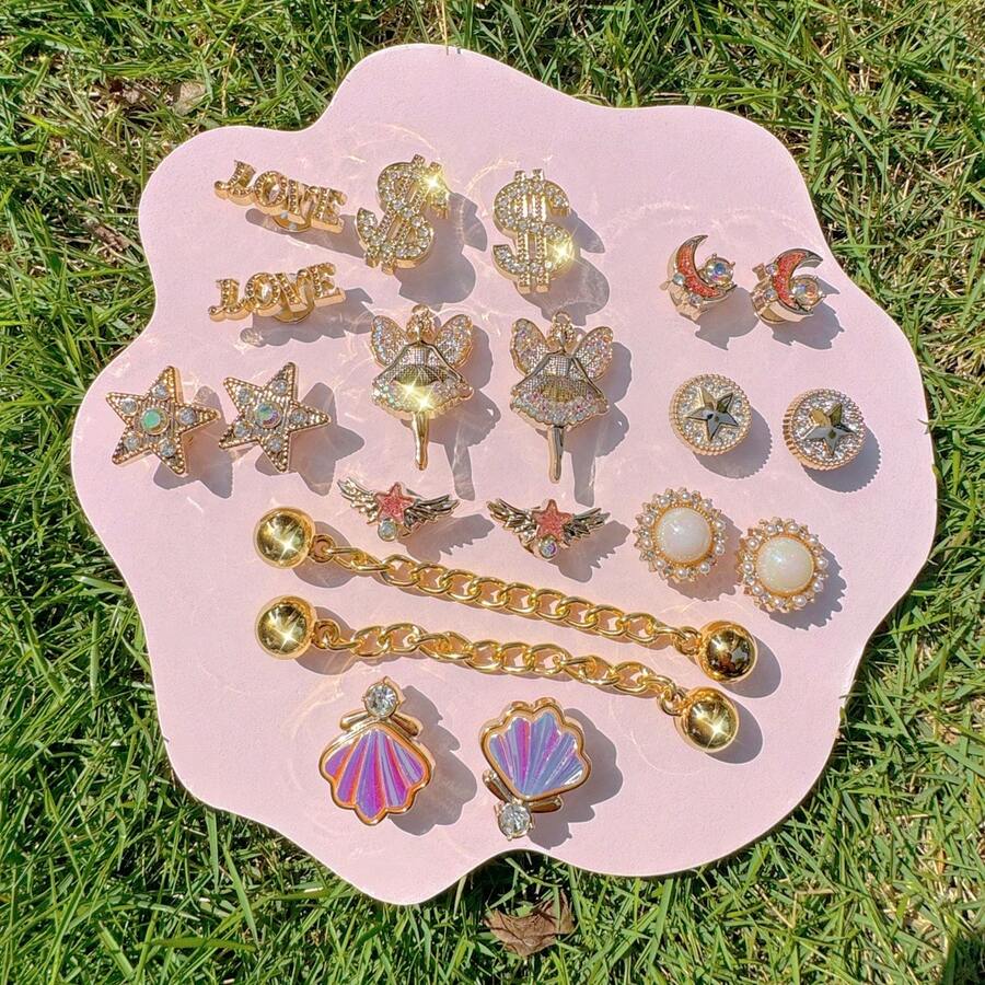 20pcs Detachable DIY Rhinestone Bear, Bow, Christmas Snowflower Shoe Accessories, Decorative Chain, Perfect Holiday Gift - Gold - View 1