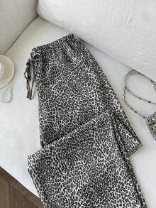 Women's Summer Casual Pants With Jacquard Design, Elastic Waistband With Romantic Bow And Low Rise, Straight Leg, Suitable For Home, Daily Wear, Office, Dates, Travel, Beach, Office Work, Sun Yellow Color - 灰色的 - 查看 5