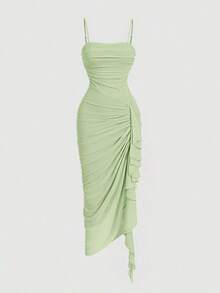 Vestido de mujer con estampado de mariposa vintage con teñido anudado, volantes fruncidos y bajo asimétrico, ideal para el Día de San Valentín, carnaval, cóctel, cena, baile de graduación, cumpleaños, verano y fiestas - Verde - Ver 5