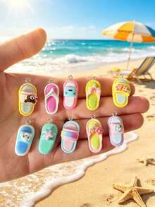 20pcs Colorful Summer Flip Flop Resin Pendant, Styles Of Sandal Design, Cute Vacation Accessory For Jewelry Making, DIY Craft Material For Scrapbooking, Phone Case, Hair Clips, Bag Charms, Keychain, Necklace And More - Multicolor - View 1