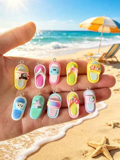 20 piezas de colgante de resina de chanclas de verano coloridas, estilos de diseño de sandalias, accesorio de vacaciones lindo para la fabricación de joyas, material de manualidades DIY para scrapbooking, fundas de teléfono, pinzas para el cabello, encantos para bolsos, llaveros, collares y talla grande