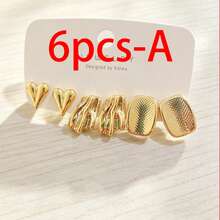 6 Stücke/18 Stücke minimalistisches geometrisches strukturiertes goldenes Ohrstecker & Creolen Set, vielseitiges luxuriöses Atmosphäre Ohrring Set - Gold - Übersicht 3