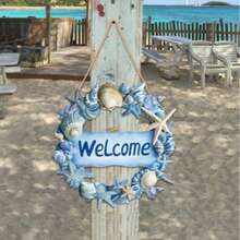 1pc Summer Ocean Style Shell WELCOME Wooden Hanging Sign, Coastal Style Porch Door Wall Decor - Multicolor - View 4