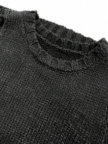 Plus Size Women's Solid Color Round Neck Sleeveless Knit Vest, Loose Vintage Slouchy Basic Knit Top, Plus Size Sweater Vest Black - Black - View 7