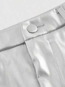 MOD Pantalones rectos de piel de poliuretano negros para una cita - Plateado - Ver 4