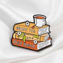 Artistic Book And Teacup Shaped Brooch, Creative Stacked Book And Teacup Design With Floral Accent, Versatile Accessory Suitable For Jacket, Bag, Hat, Perfect For Readers - A - View 7