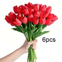 1/6/12/15 piezas de tulipanes artificiales - Múltiples colores disponibles, perfectos para la decoración de la sala de estar y la mesa del comedor. Decoración del hogar de estilo nórdico resistente al sol, ideal para celebraciones de aniversario y arreglos de fiesta. - Multicolor - Ver 14