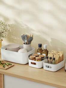 1/3/5 Keranjang Penyimpanan Bertumpuk dengan Pegangan - Organizer Plastik Serbaguna untuk Dapur, Kamar Mandi, Kamar Tidur - Aksesori Penyimpanan Rumah Klasik, Organizer Meja dan Laci - Keranjang penyimpanan - View 8