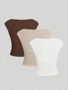 Set de 3 blusas/camisetas ajustadas para mujer con espalda descubierta, transpirables y de secado rápido - Multicolor 3 - Ver 2